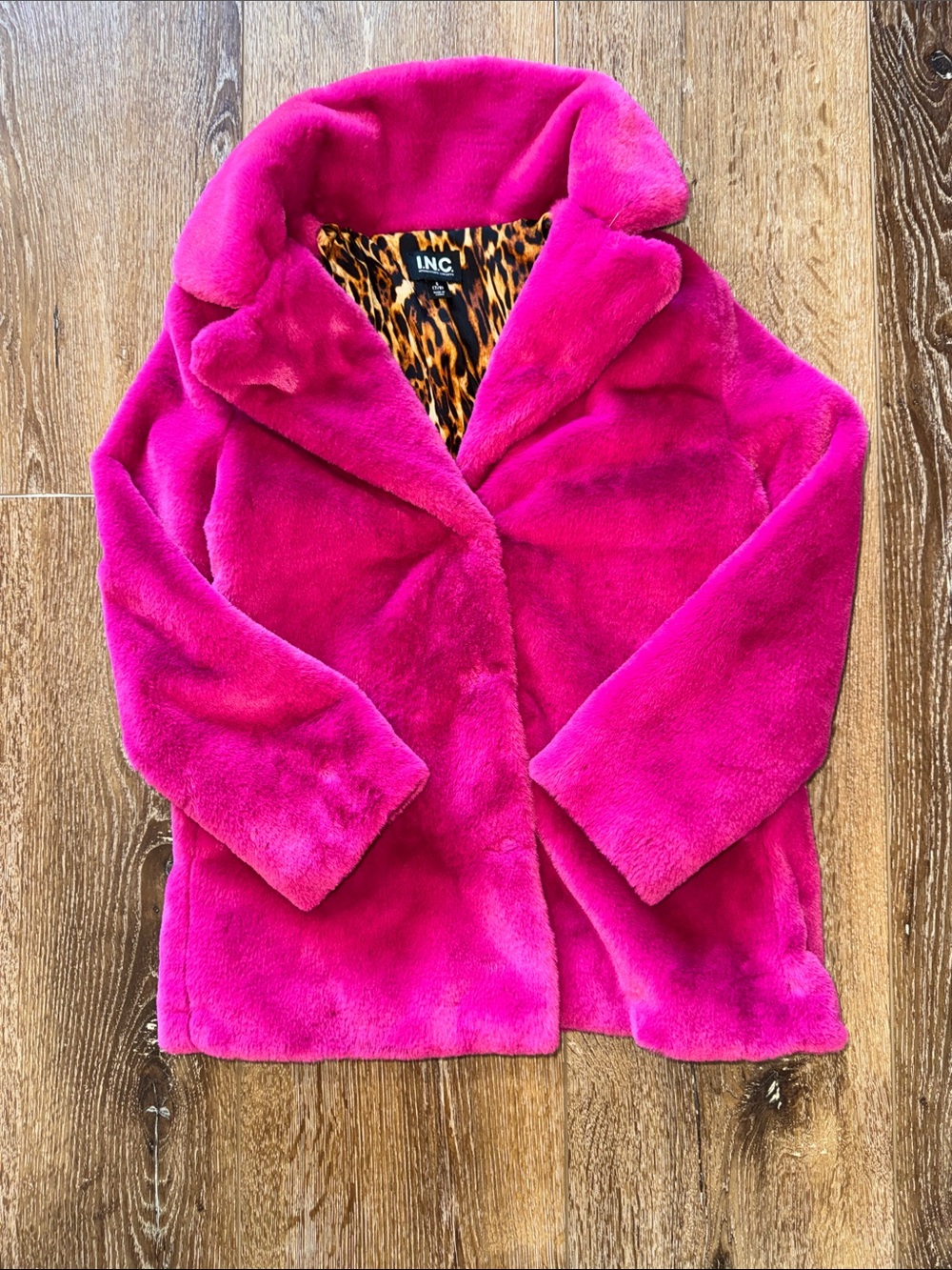 INC International Concepts Girls' Fuchsia Faux Fur Coat with Leopard Lining